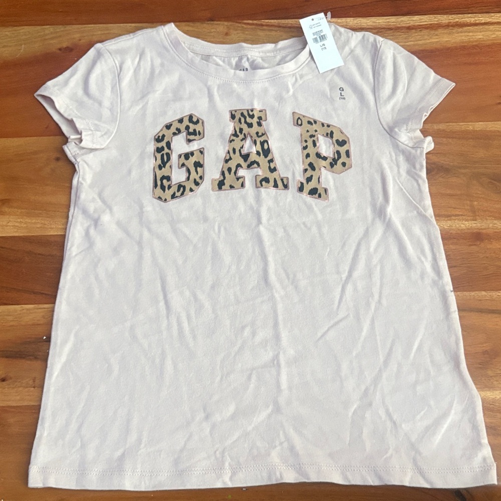 GAP Beige Tee with Leopard Print Logo